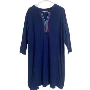 Lands End Tunic Dress womens 1X Embroidered Neckline 3/4 Sleeves